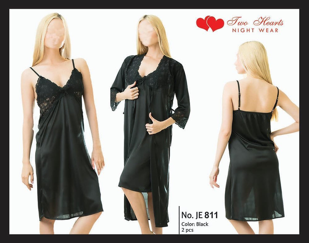 Two hearts 2 piece silk satin nightwear set