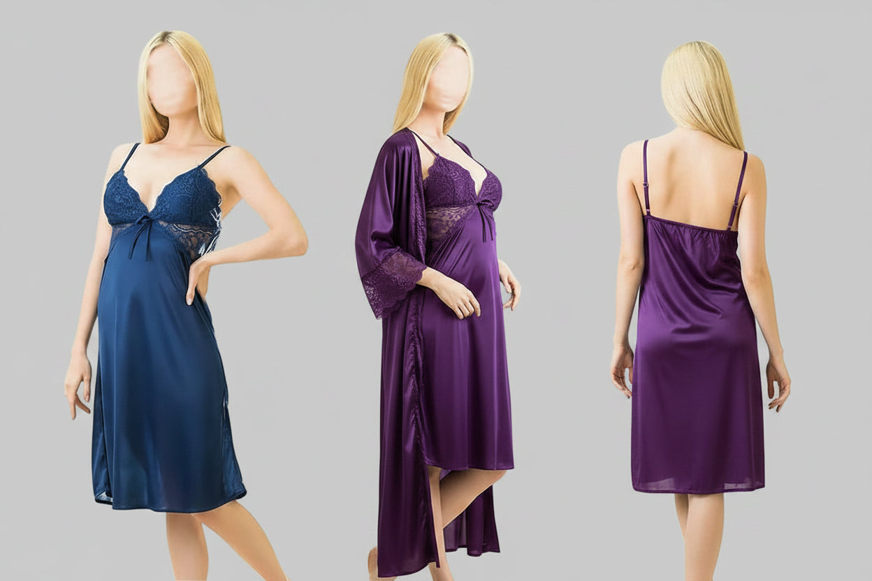Two hearts 2 piece silk satin nightwear set