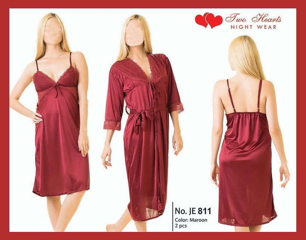 Two hearts 2 piece silk satin nightwear set