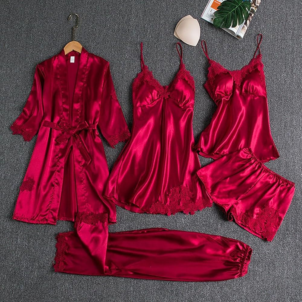 5-Piece Silk-Satin Bridal Nightwear Set