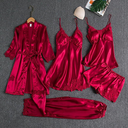 5-Piece Silk-Satin Bridal Nightwear Set
