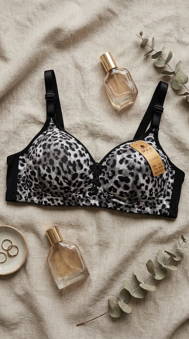 Single padded bra black printed