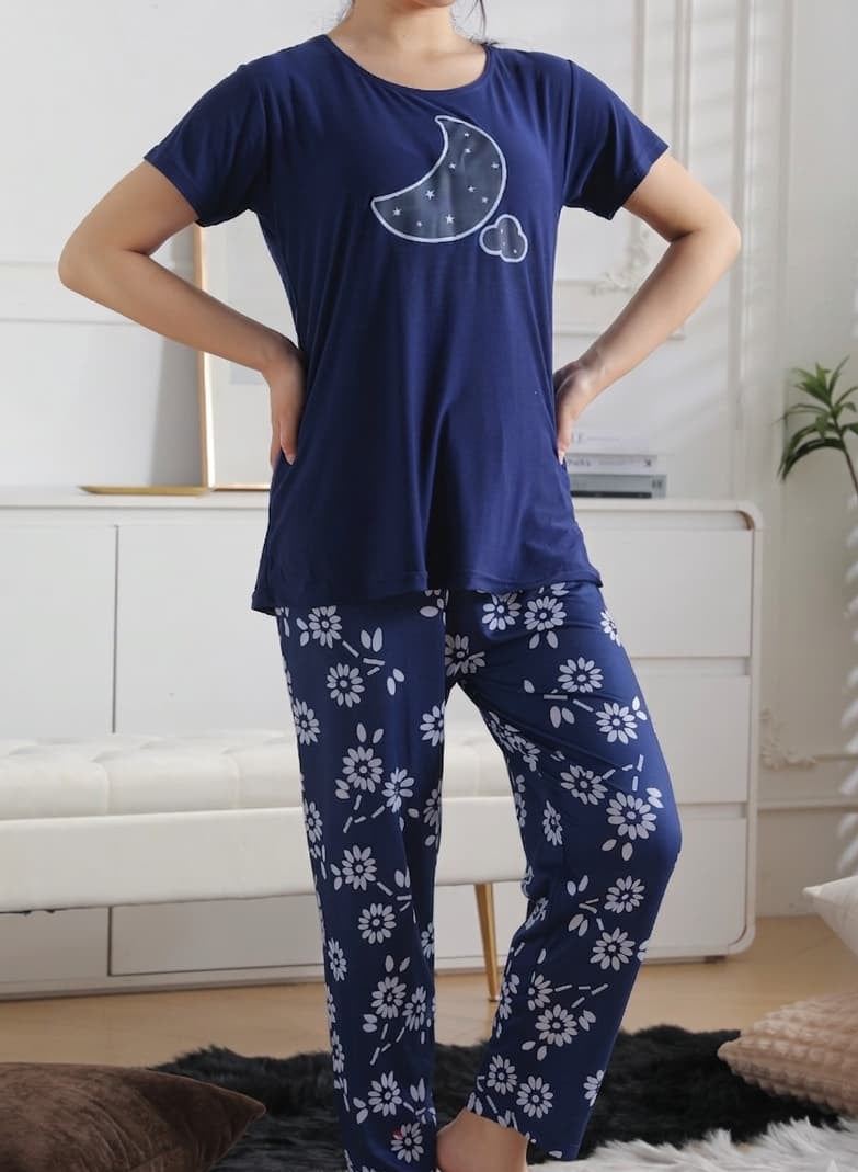 Women’s Floral Print Casual blue Loungewear Set