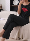Women’s Floral Print Casual  black Loungewear Set
