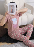 Women’s Floral Print Casual cute pink Loungewear Set