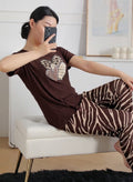 Women’s Floral Print Casual brown Loungewear Set