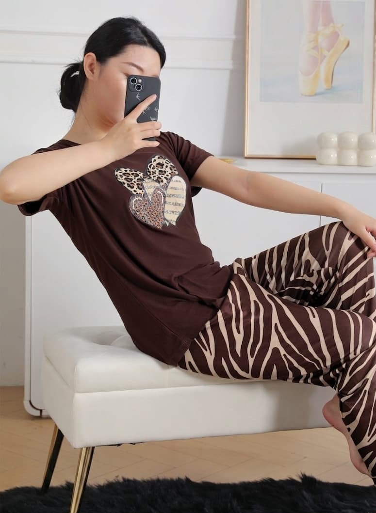 Women’s Floral Print Casual brown Loungewear Set