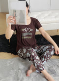 Women’s Floral Print Casual brown Loungewear Set
