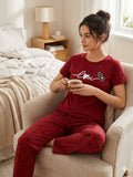 Women's Red "Love" Printed 2-Piece Cotton Jersey Night Suit – Comfortable Summer Sleepwear