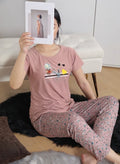 Women’s Floral Print Casual cute pink Loungewear Set
