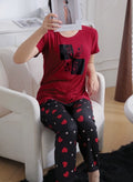 Women’s Floral Print Casual Loungewear Set red /black