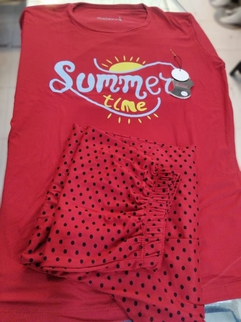 Women's Summer Vibe Pajama Set - Maroon & Polka Dot